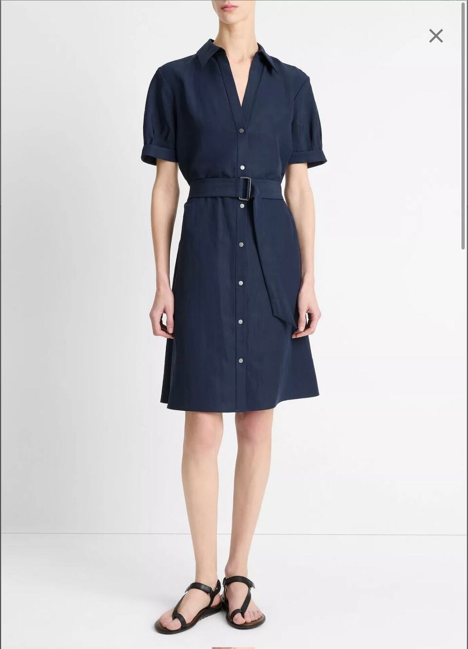 Vince Cuffed-Sleeve Belted Shirt Dress - Navy - Small (New)